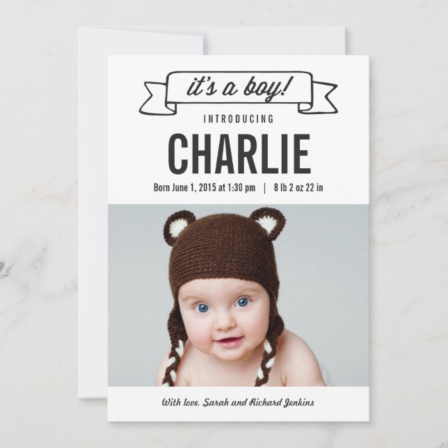 Charming Banner Birth Announcements - Boy (Front)