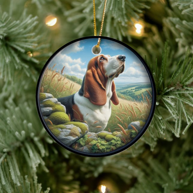 Charming Basset Hound Scene Ceramic Tree Decoration (Creator Uploaded)