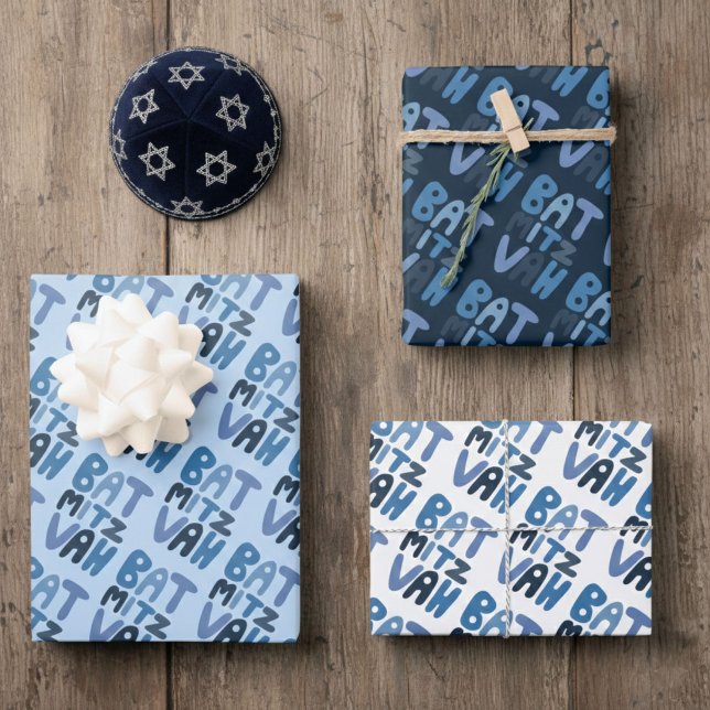 Charming Bat Mitzvah Handlettering Jewish Blue Fun Wrapping Paper Sheet (Charming Bat Mitzvah Handlettering Jewish Blue Fun Wrapping Paper Sheets
)