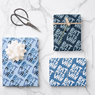 Charming Bat Mitzvah Handlettering Jewish Blue Fun Wrapping Paper Sheet