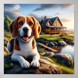 Charming Beagle in a Rustic Countryside Scene Poster