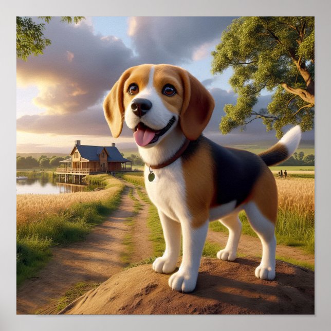 Charming Beagle in a Rustic Countryside Scene Poster (Front)