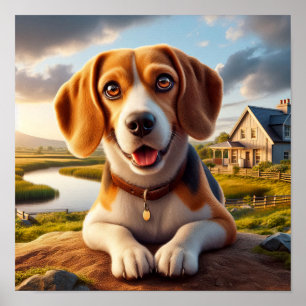 Charming Beagle in a Rustic Countryside Scene Poster