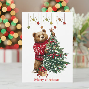 Charming Bear & Christmas Tree Merry Christmas Invitation