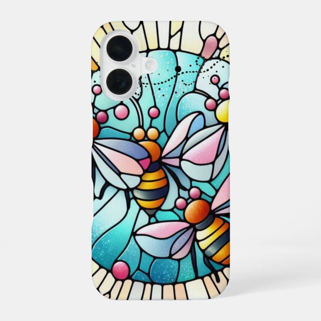 Charming Bees Stain Glass Effect iPhone 16 Case (Back)