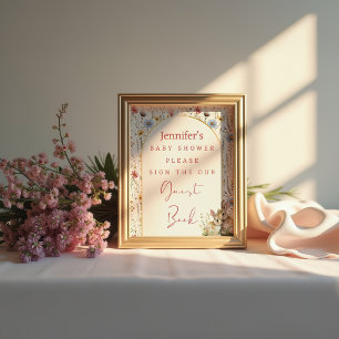 Charming Beige Wildflower Bunny Guest Book