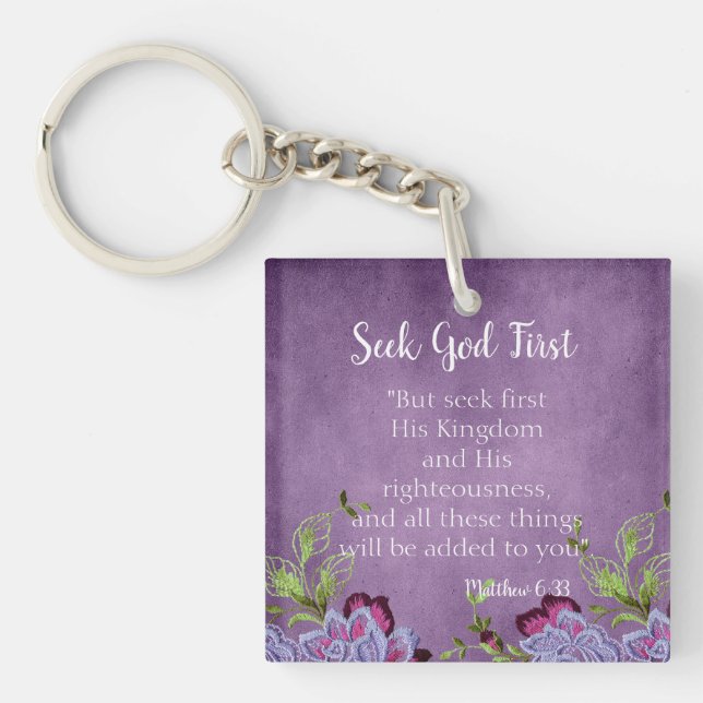 Charming Bible Verse Seek God First Key Ring (Front)
