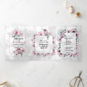 Charming Birds and Magnolia Blossoms  Tri-Fold Invitation