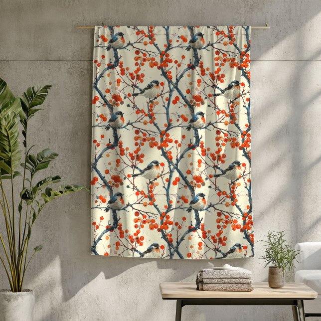 Charming Birds Blanket with Autumn Flower Design (Charming Birds Blanket with Autumn Flower Design)