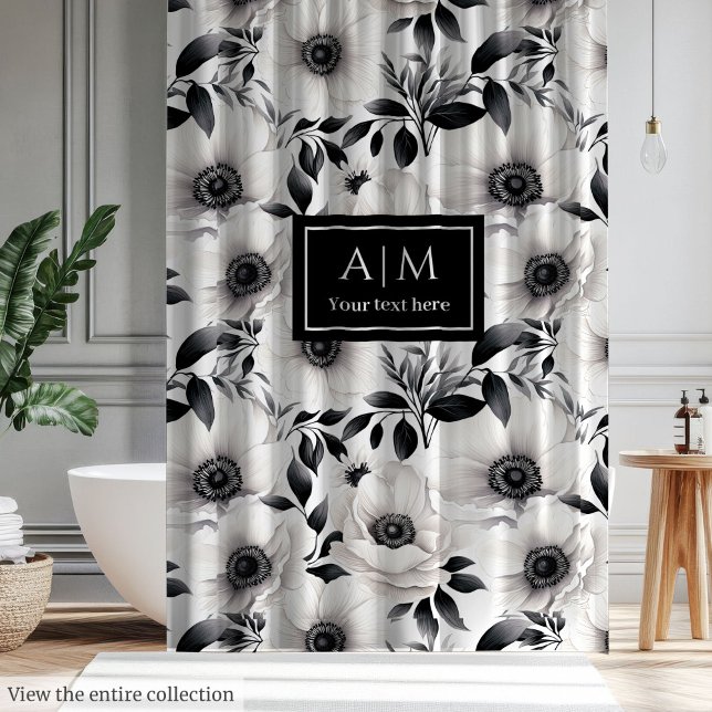 Charming black and white floral bathroom decor shower curtain (Charming black and white floral bathroom decor)