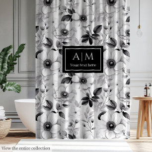 Charming black and white flowers shower curtain