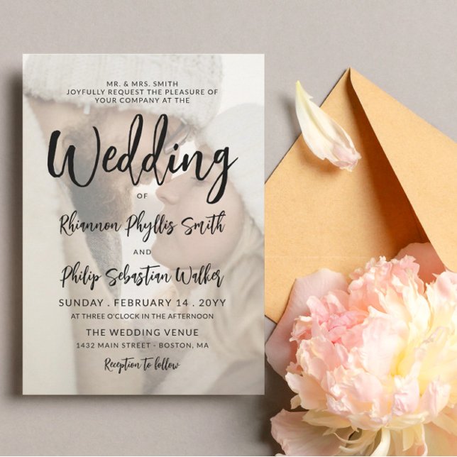 Charming Black Calligraphy Photo Wedding Invitation (Creator Uploaded)