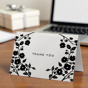 Charming Black Folk Flowers White Thank You Custom Card