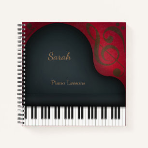 Charming Black Grand Piano Personalised Musicians Notebook