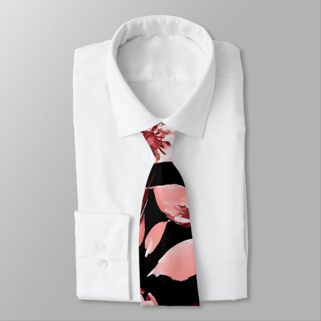 Charming Black & Pink Cherry Blossom Pattern Tie (Tied)