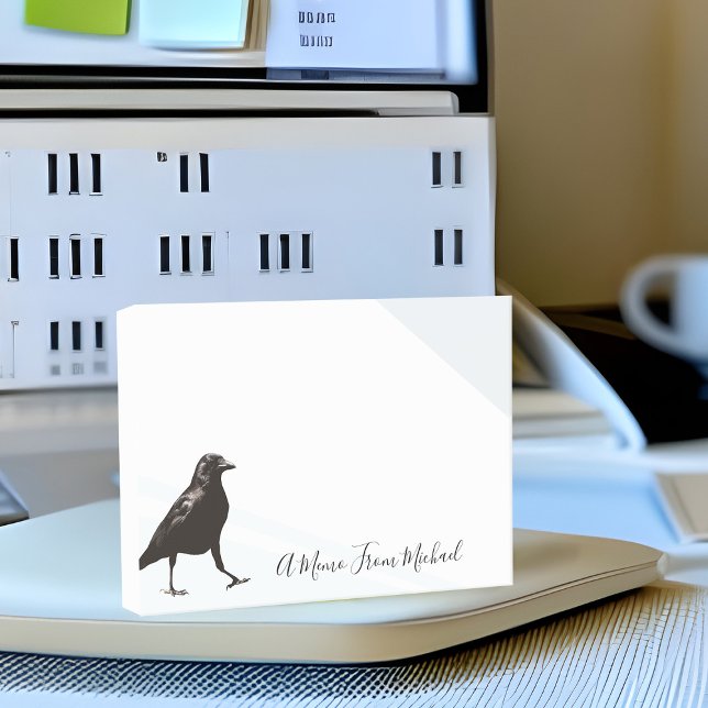 Charming Black Raven Strutting Bird White & Grey Post-it Notes (Charming crow "from the desk of" post it notepad)