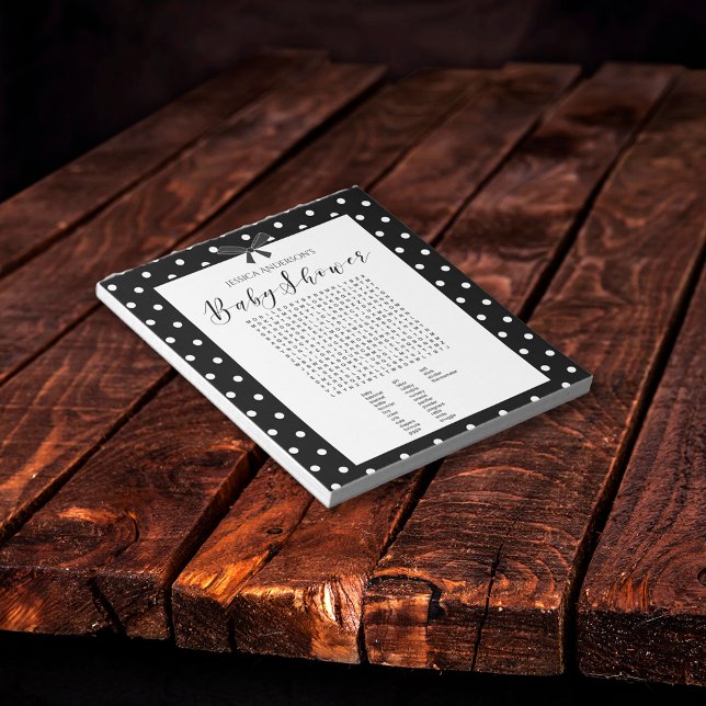 Charming Black White Baby Shower Word Find Game Notepad (Creator Uploaded)