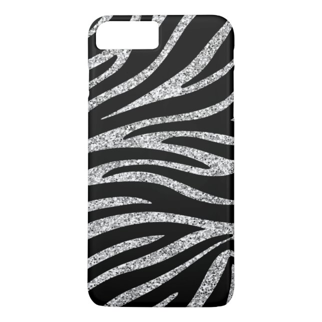 Charming Black Zebra Print Silver Glitter Sparkles Case-Mate iPhone Case (Back)