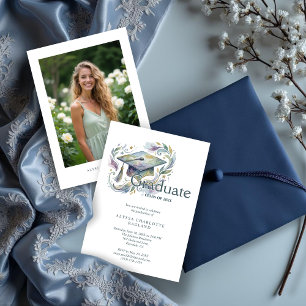 Charming Blue and Green Shades Cap Graduation Invitation