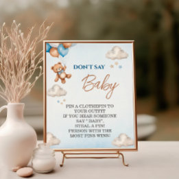 Charming Blue Bear Dont Say Baby Shower Game Poster