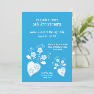 Charming blue blossom heart with flowers invitation