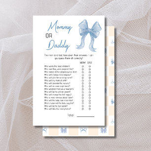 Charming Blue Bow Mommy or Daddy Baby Shower Game