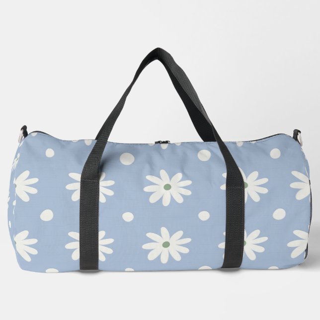 Charming Blue Daisy and Polkadot Duffle Bag (Front)