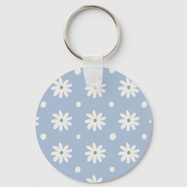 Charming Blue Daisy and Polkadot Key Ring (Front)