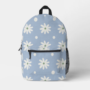 Charming Blue Daisy and Polkadot Printed Backpack