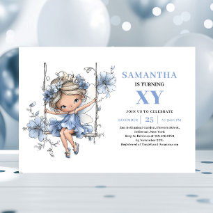 Charming Blue Fairy Girl 5th Birthday Pastel Invitation