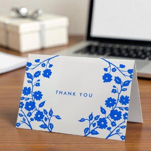Charming Blue Flowers Folk Art Thank You Custom Card