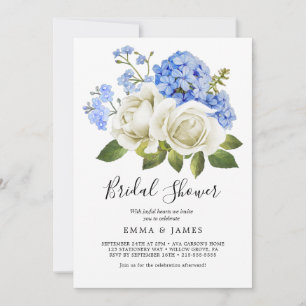 Charming Blue Hydrangea   White Bridal Shower  Invitation