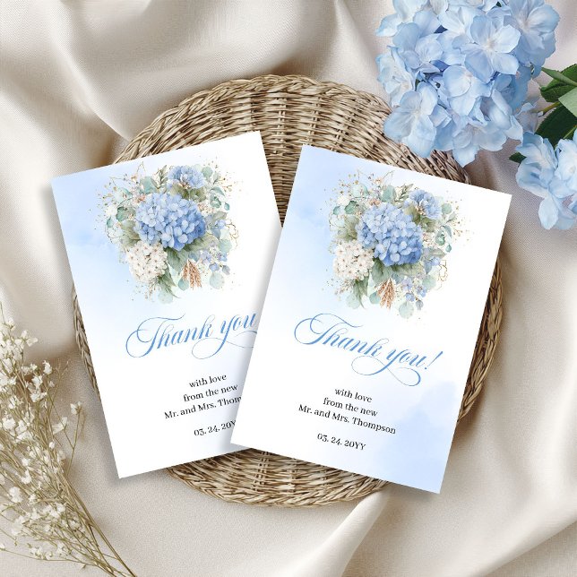 Charming Blue Hydrangeas Eucalyptus Wedding thanks Thank You Card (Charming Blue Hydrangeas Eucalyptus Wedding thank you card

)