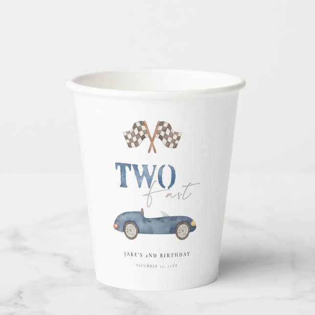 Charming Blue Race Car  Paper Cups (Front)