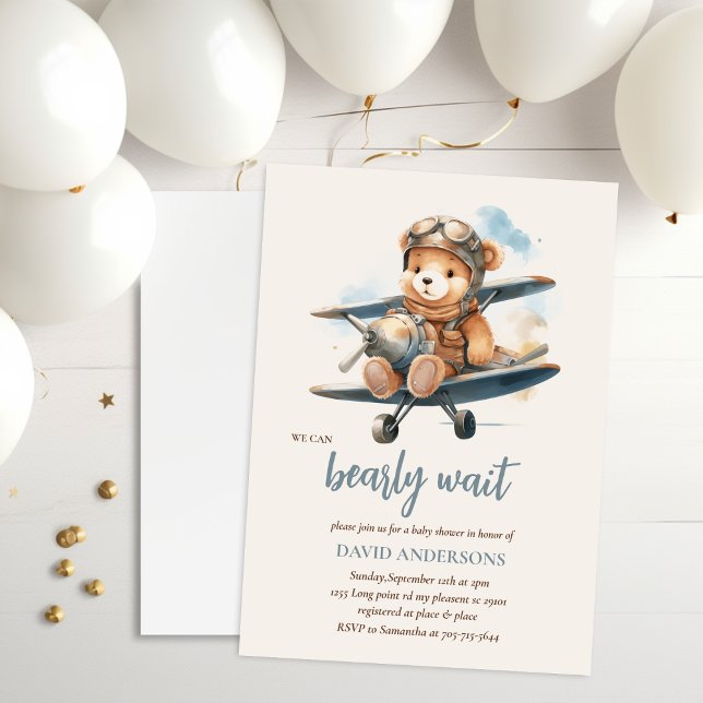 Charming Blue Teddy Bear Boy Baby Shower Invitation (Creator Uploaded)