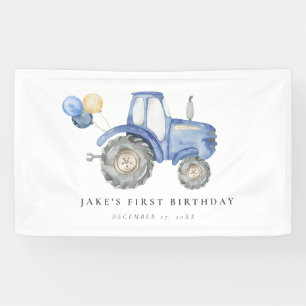 Charming Blue Tractor Birthday Banner