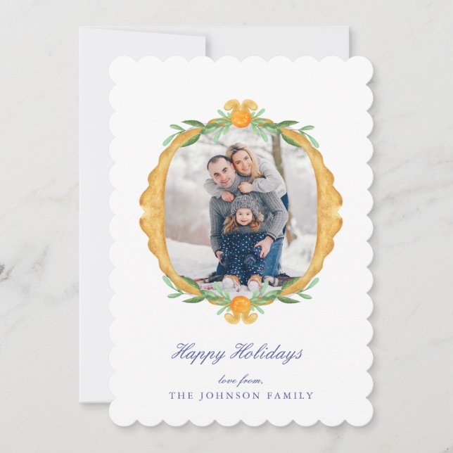 Charming Blue White Chinoiserie Christmas Photo Holiday Card (Front)