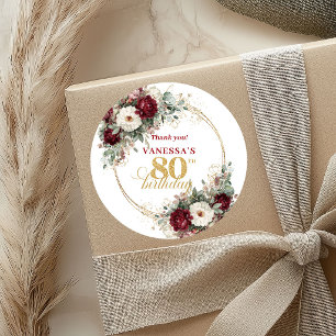 Charming Blush Burgundy 80th Birthday Stickers
