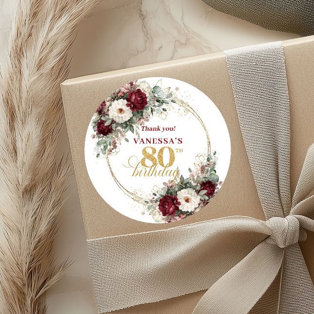 Charming Blush Burgundy 80th Birthday Stickers (Charming Blush Burgundy 80th Birthday Stickers)