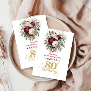 Charming Blush Burgundy 80th Birthday Thank You Card