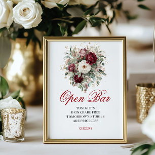 Charming Blush Burgundy Open Bar Wedding Poster