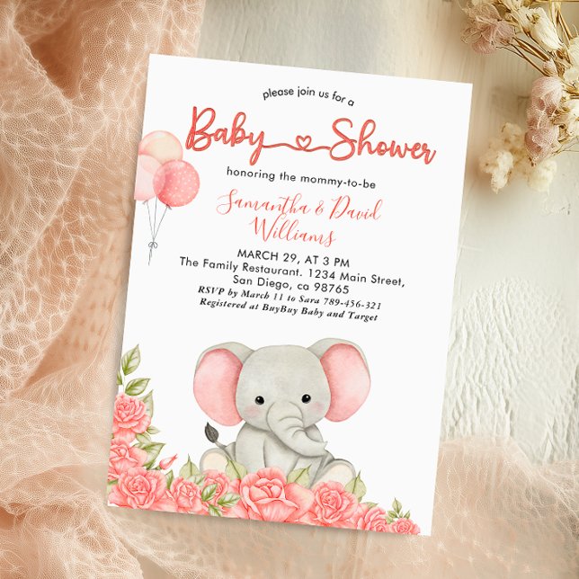 Charming Blush Elephant Baby Shower Invitation (Creator Uploaded)