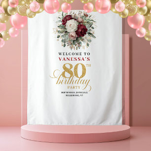 Charming Blush Gold 80th Birthday Banner Tapestry