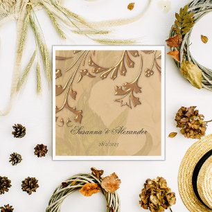 Charming Boho Peonies and Gold Wedding Napkin