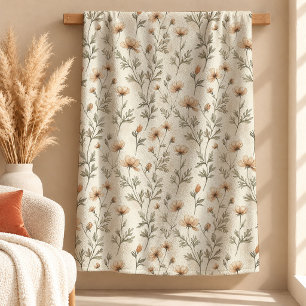 Charming Boho Rust Sage Wild Flowers Blanket