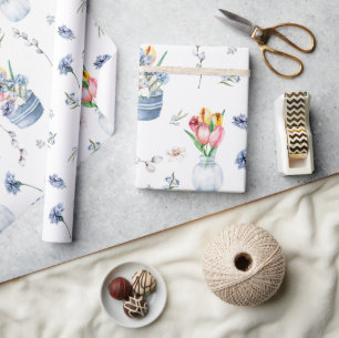Charming Boho Watercolor Spring Flowers Pattern Wrapping Paper