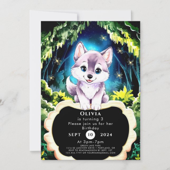Charming Boho Woodland Wolf Birthday Invitation (Front)