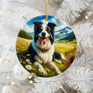 Charming Border Collie Dog Keepsake Ceramic Tree Decoration