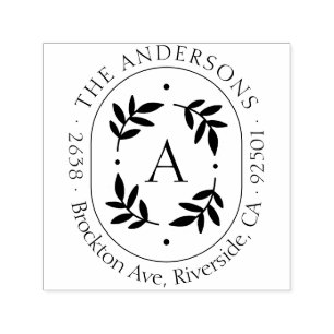 Charming Botanical Initial Family Name Address Self-inking Stamp