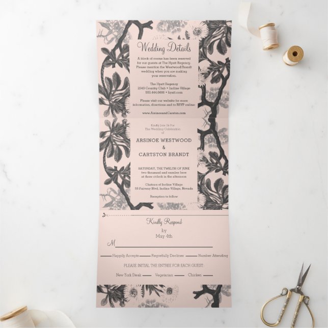 Charming Botanical Wedding Tri-Fold Invitation (Inside)